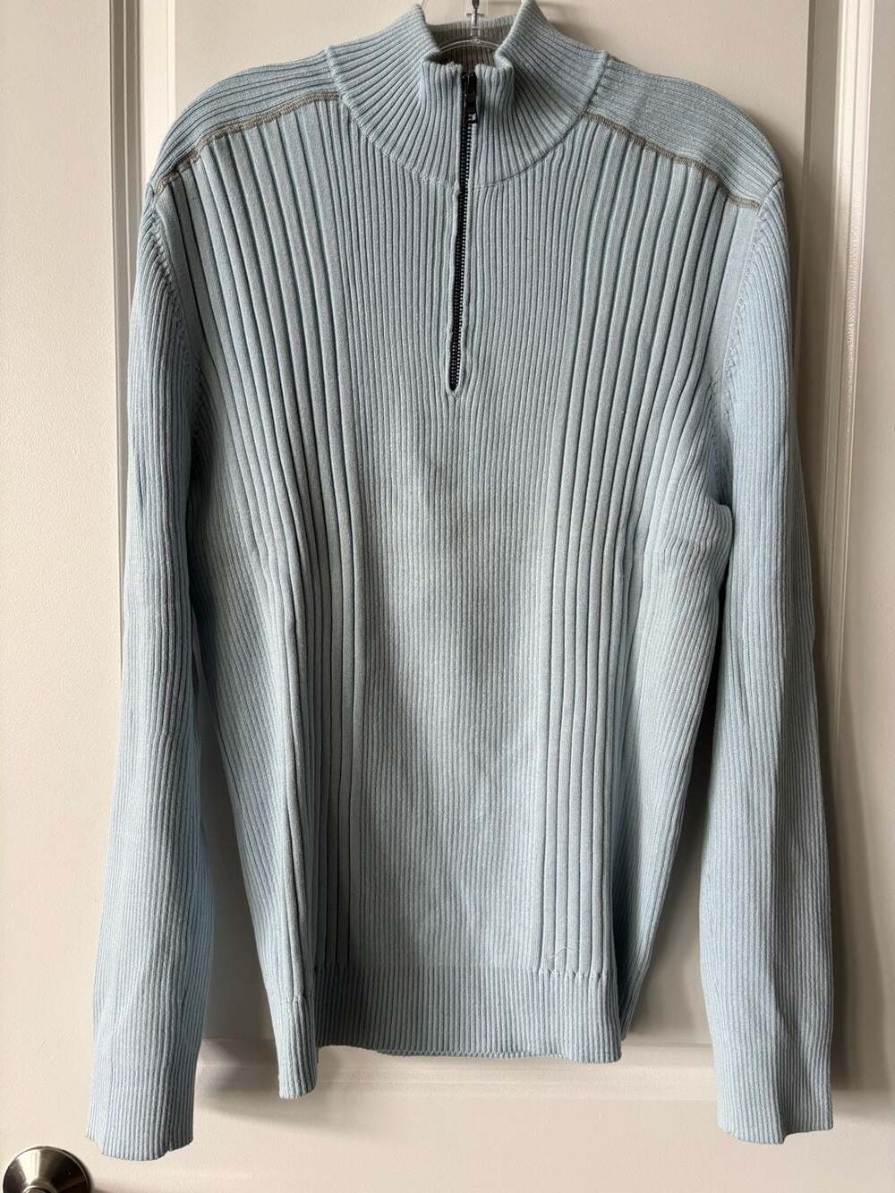 INC International Concepts Mens XL Light Blue Quarter Zip Ribbed Sweater
